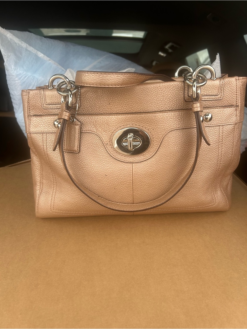 Coach F16331 Metallic Bronze Leather Turnlock Tote
